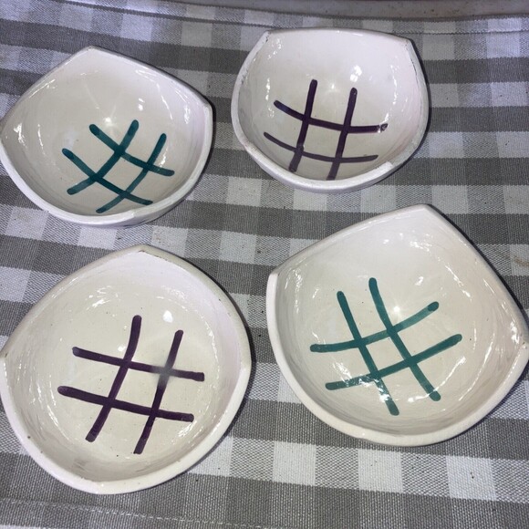 Serghini Safi Moroccan Tic Tac Toe Handmade Pottery Set Of 4 Bowls SIgned - Picture 2 of 5